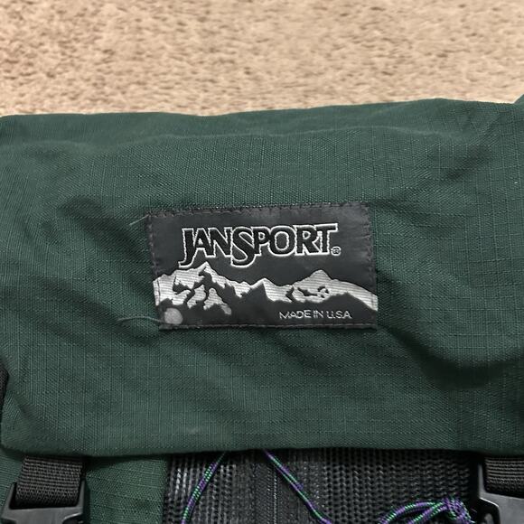 VTG Jansport Forest Green Geometric Outdoor Hiking School Backpack USA Made Logo main image 4